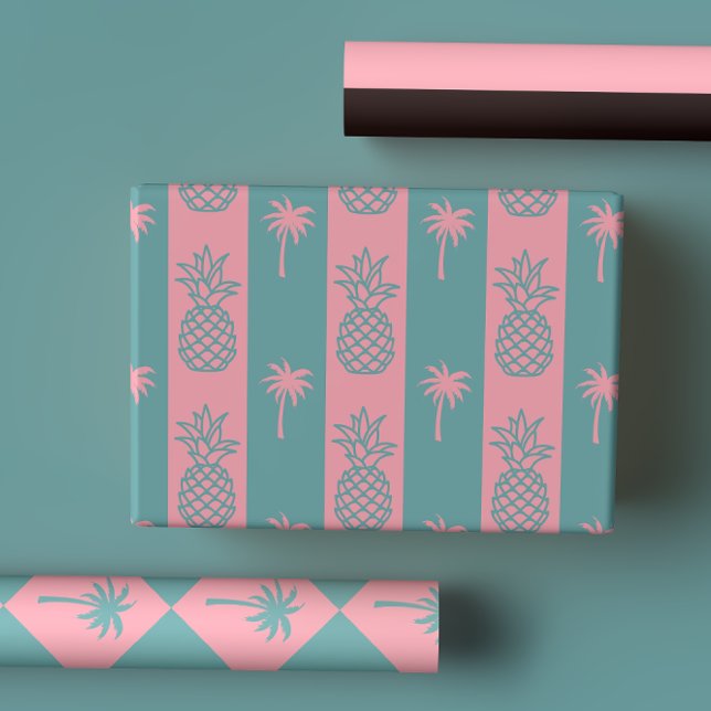 Colourful Modern Preppy Tropical Pink Palm Wrapping Paper Sheet (Creator Uploaded)