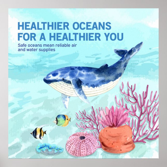 Colourful Modern Protect Marine Life Quote Poster (Front)