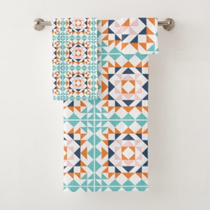 Colourful Modern Quilt Block Geometric Pattern Bath Towel Set
