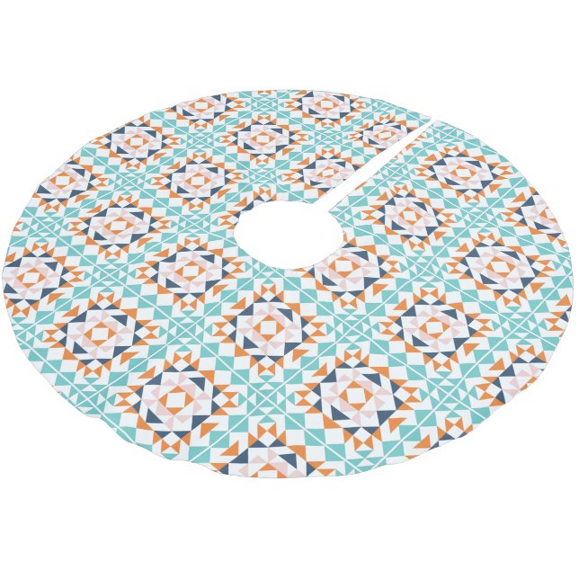 Colourful Modern Quilt Block Geometric Pattern Brushed Polyester Tree Skirt (Angled)