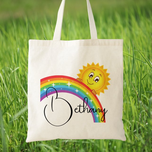 Colourful Modern Rainbow Cute Sun Girls Kids Tote Bag (Creator Uploaded)