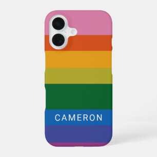 Colourful Modern Rainbow Stripes Personalised Name iPhone 16 Case