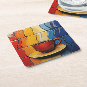 Colourful Modern Red Coffee Cup  Square Paper Coaster