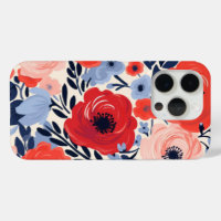 Colourful Modern Red White Blue Watercolor Floral