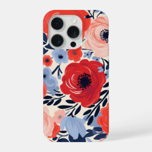 Colourful Modern Red White Blue Watercolor Floral  iPhone 15 Pro Case