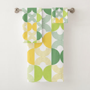 Colourful Modern retro 1950s Line art green yellow Bath Towel Set