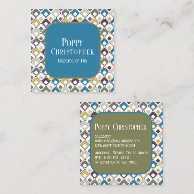 Colourful Modern Retro Pattern 14.11 Square Business Card (Front/Back)