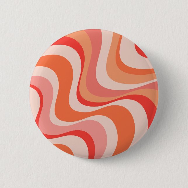 Colourful modern retro waves design  6 cm round badge (Front)