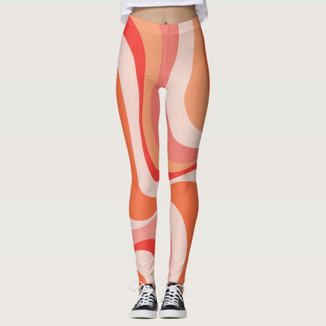 Colourful modern retro waves design leggings (Front)
