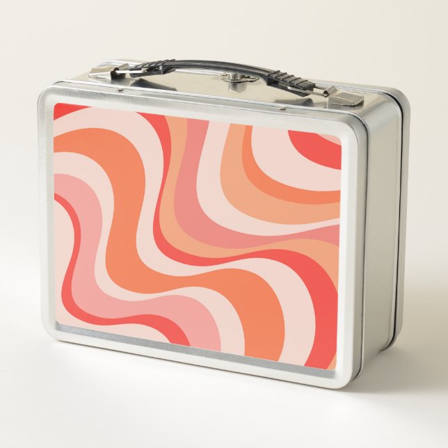 Colourful modern retro waves design metal lunch box (Back)