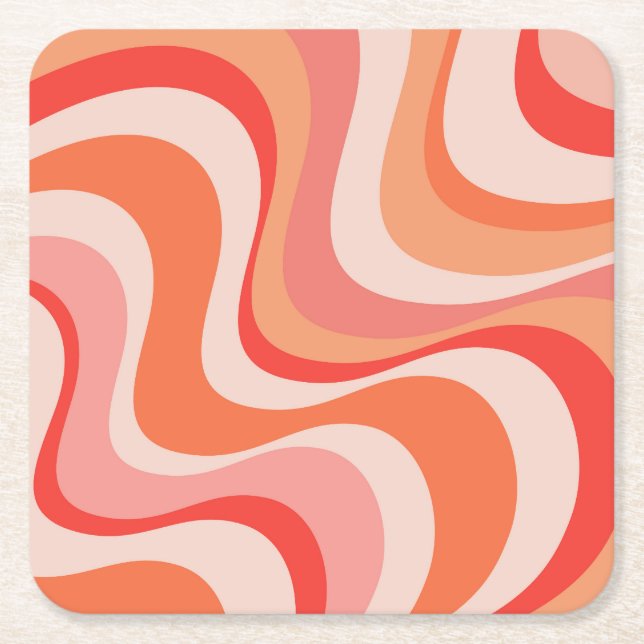 Colourful modern retro waves design square paper coaster (Front)