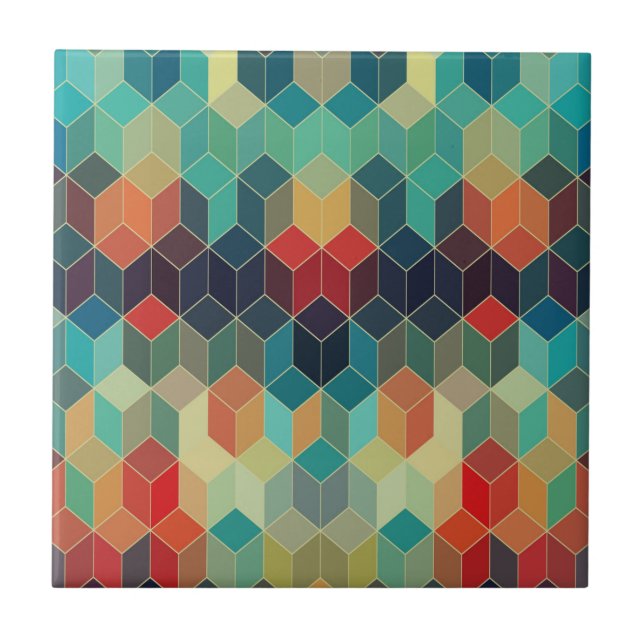 Colourful Modern Seamless Cubes Geometric Pattern Tile (Front)