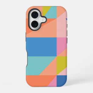 Colourful Modern Shapes in Bright Blue and Orange iPhone 16 Case