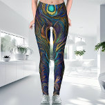 Colourful Modern Style Unique Peacock Feather Leggings<br><div class="desc">Whether you're going for a casual evening workout, or a more intense afternoon session, these peacock pattern leggings will be the perfect companion. Crafted with detailed white and greenish turquoise, and awash in colourful trending excercise class design, these leggings are sure to make a statement. With intricate trendy hot clothing,...</div>