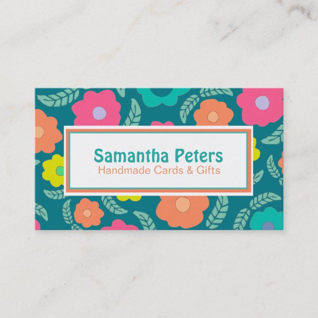 Colourful Modern Summer Floral Custom Business Card (Front)