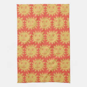 Colourful Modern Suns Yellow Pattern Tea Towel