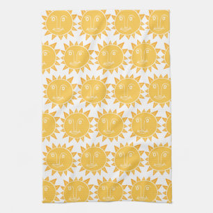 Colourful Modern Suns Yellow Pattern Tea Towel