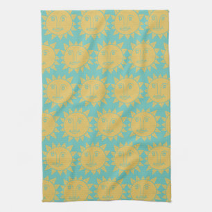 Colourful Modern Suns Yellow Pattern Tea Towel
