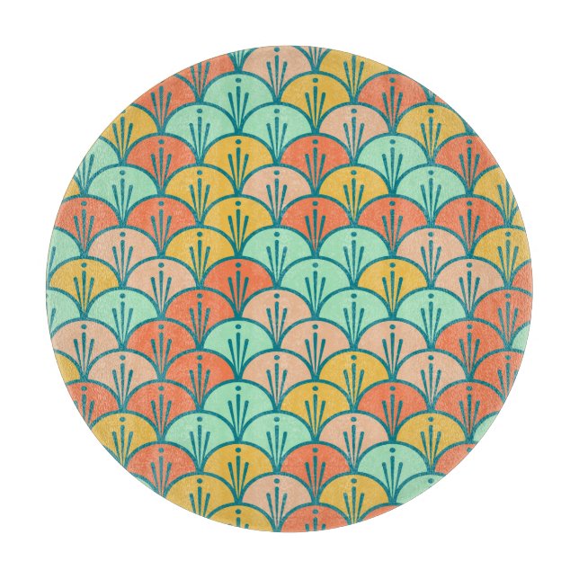 Colourful Modern Trendy Geometric Fish Scale Cutting Board (Front)