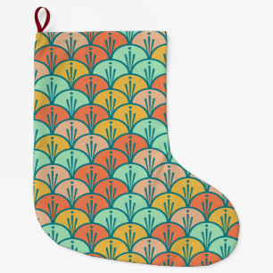 Colourful Modern Trendy Geometric Fish Scale Large Christmas Stocking