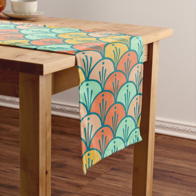 Colourful Modern Trendy Geometric Fish Scale Medium Table Runner (In Situ)