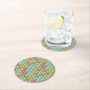 Colourful Modern Trendy Geometric Fish Scale Round Paper Coaster