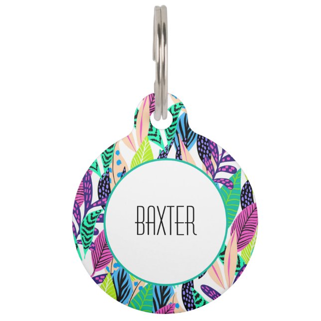 Colourful Modern Tropical Botanical Personalised Pet Tag (Front)