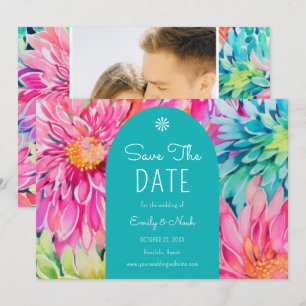 Colourful Modern Tropical Floral Wedding Photo Save The Date