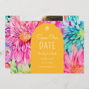 Colourful Modern Tropical Floral Wedding Photo Save The Date