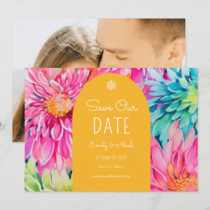 Colourful Modern Tropical Floral Wedding Photo Save The Date