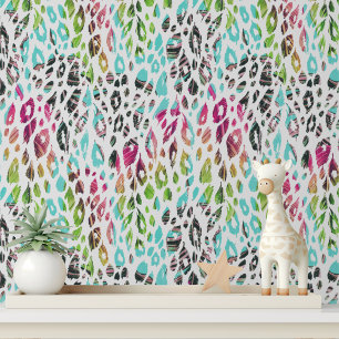 Colourful Modern Tropical Leopard Print Pattern Wallpaper