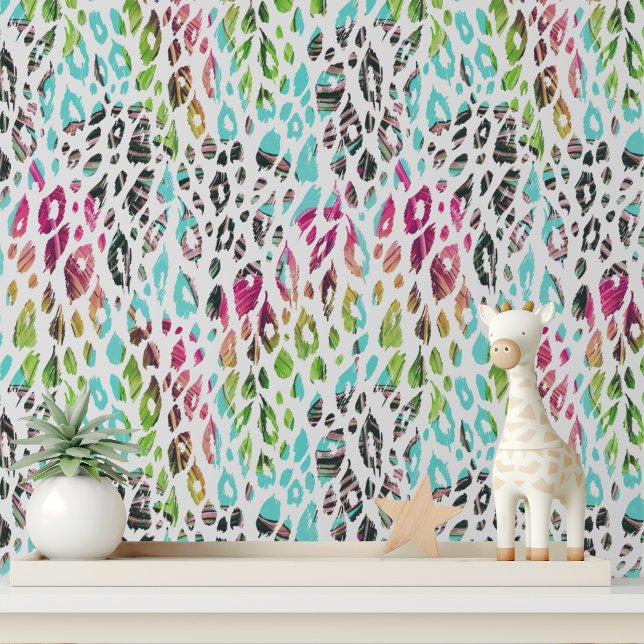 Colourful Modern Tropical Leopard Print Pattern Wallpaper (Creator Uploaded)