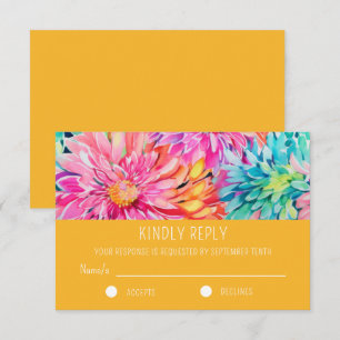 Colourful Modern Tropical Watercolor Floral Weddin RSVP Card
