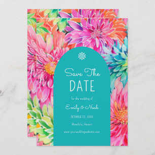 Colourful Modern Tropical Watercolor Floral Weddin Save The Date