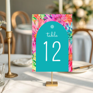 Colourful Modern Tropical Watercolor Floral Weddin Table Number