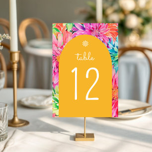 Colourful Modern Tropical Watercolor Floral Weddin Table Number