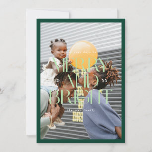 Colourful Modern Typographic Merry and Bright Phot Holiday Card
