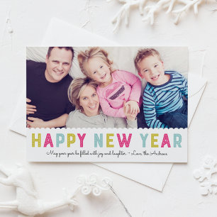 Colourful Modern Typography Happy New year Photo Holiday Card