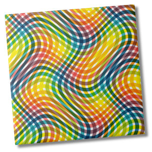Colourful Modern Vibrant Rainbow Plaid Pattern Tile