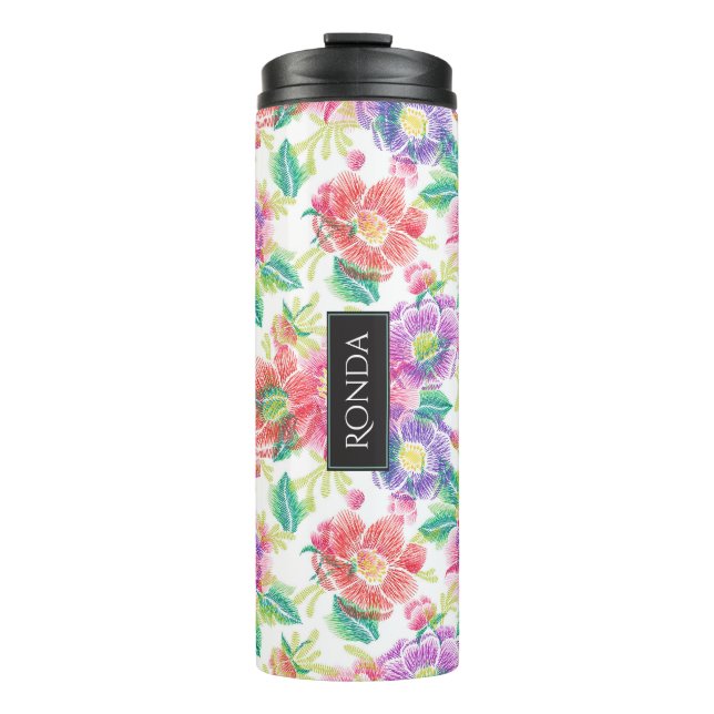 Colourful Modern Watercolors Tropical Flowers Thermal Tumbler (Front)