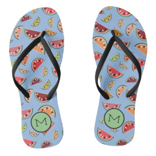Colourful Modern Watermelon Pattern Monogram Jandals