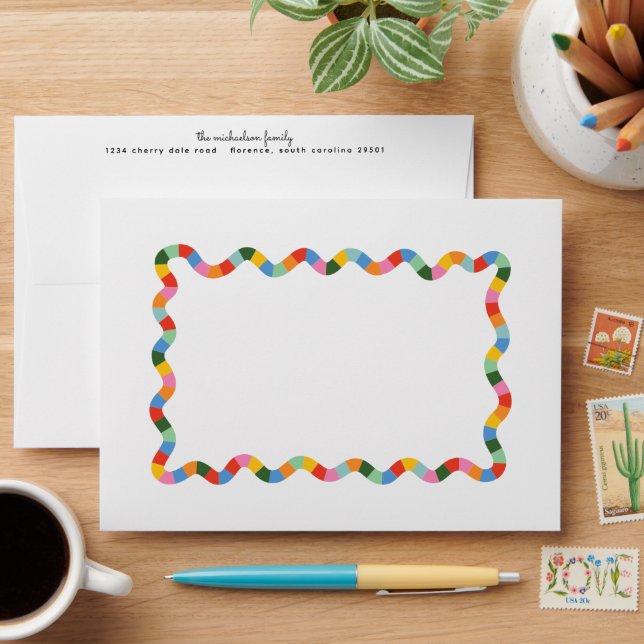 Colourful Modern Wavy Frame Fun Holiday Envelope (Desk)