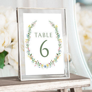 Colourful modern wildflowers wedding table numbers