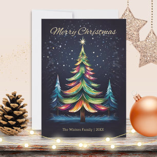 Colourful Modern Winter Trees Snow Merry Christmas Holiday Card