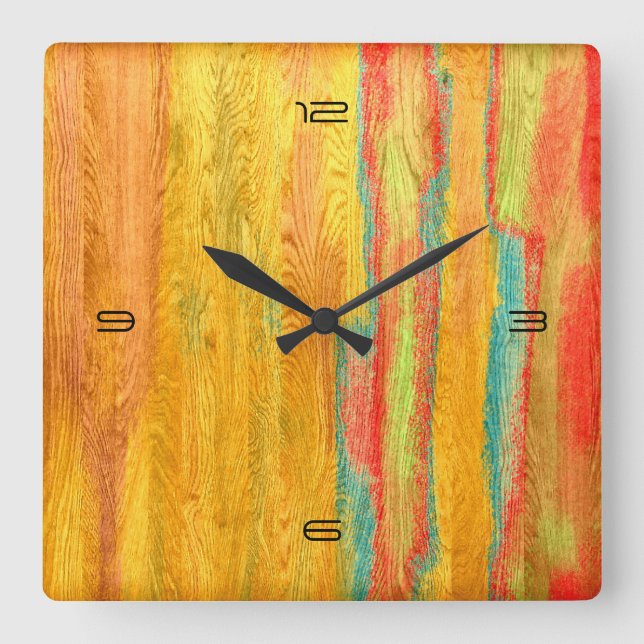 Colourful Modern Wood Grain Background #5 Square Wall Clock (Front)