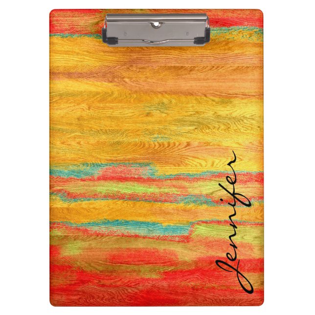 Colourful Modern Wood Grain Background Clipboard (Front)