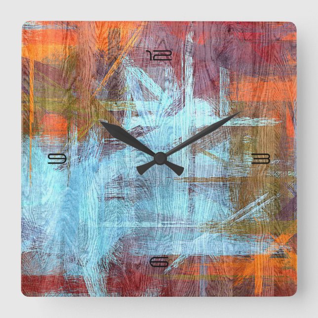 Colourful Modern Wood Grain Background Square Wall Clock (Front)