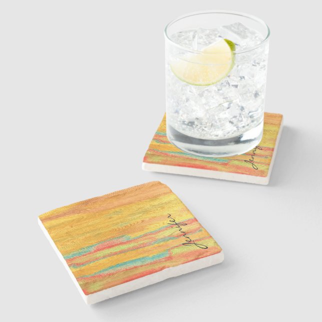 Colourful Modern Wood Grain Background Stone Coaster (Side)