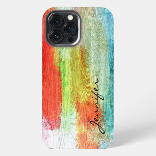 Colourful Modern Wood Grain Look iPhone 13 Pro Max Case
