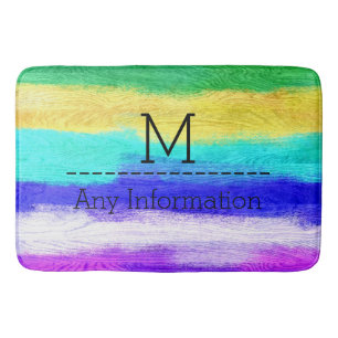 Colourful Modern Wood Grain Monogram #11 Bath Mat